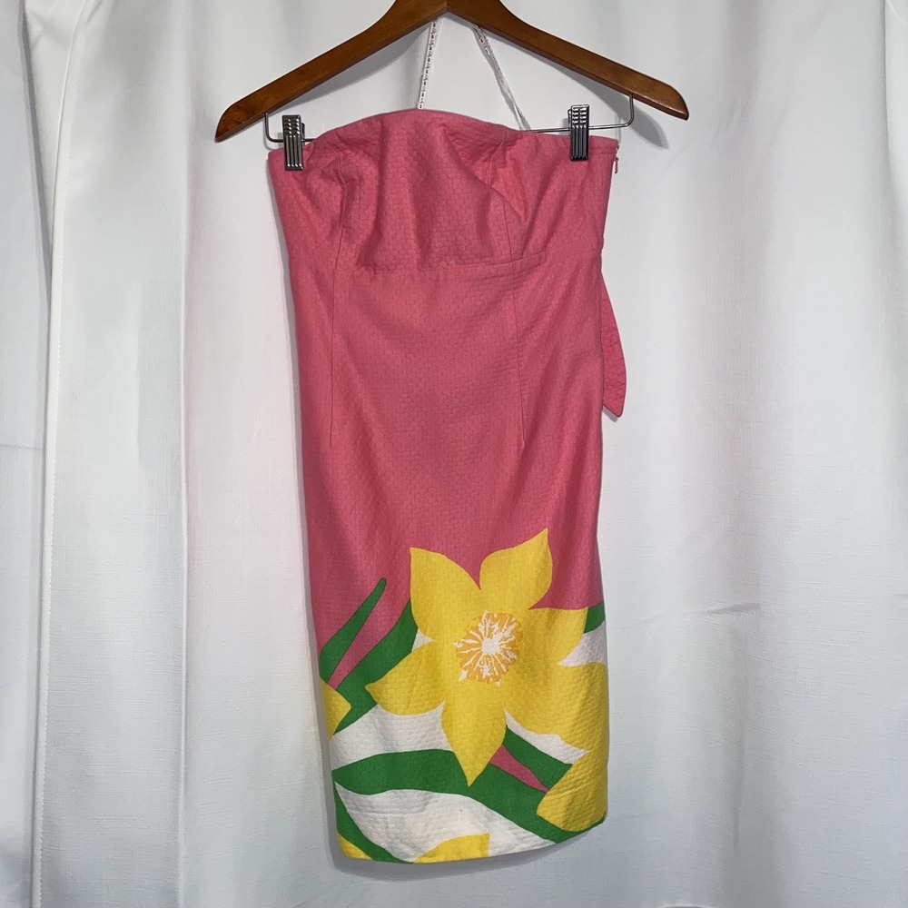 Lilly Pulitzer Strapless Pink Yellow‎ Floral Sundress Size-0 Cotton
